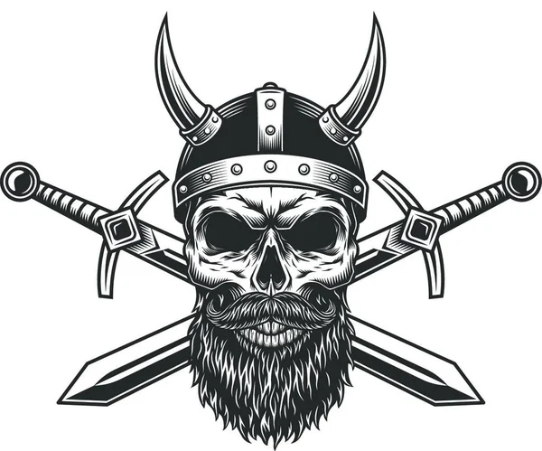 Ročník Viking Lebka Rohaté Přilbě Vektorové Ilustrace Jednoduchý Design — Stockový vektor