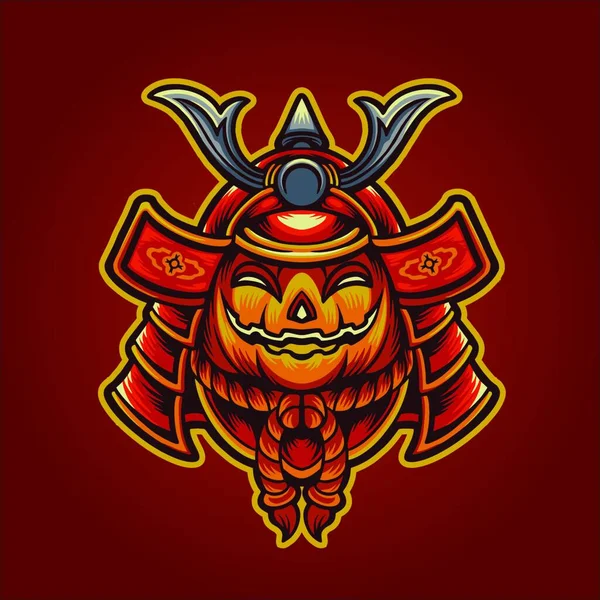 Halloween Jack Olantern Japonsko Maska Samuraj Ilustrace Pro Zboží Oděvní — Stockový vektor