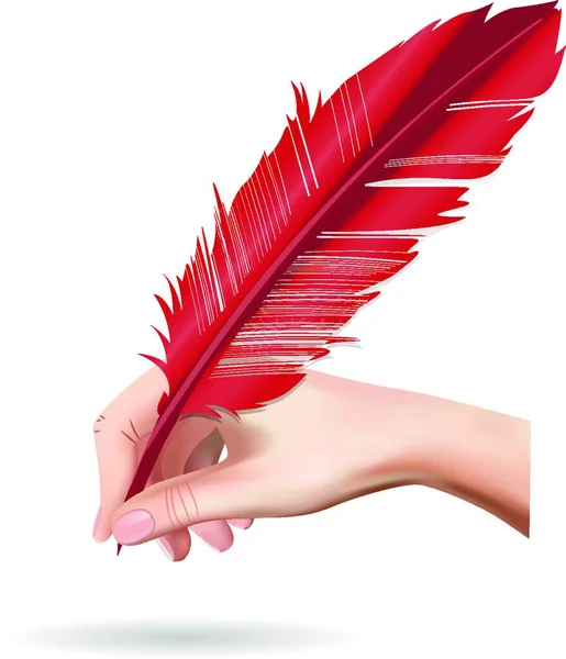 手を保持羽ペン ベクトルイラストシンプルなデザイン — ストックベクタ