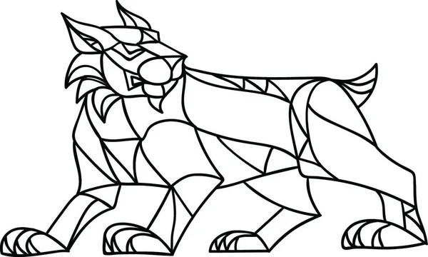Lynx Prowling Black White Mosaic Vector Illustration Simple Design — Stock Vector