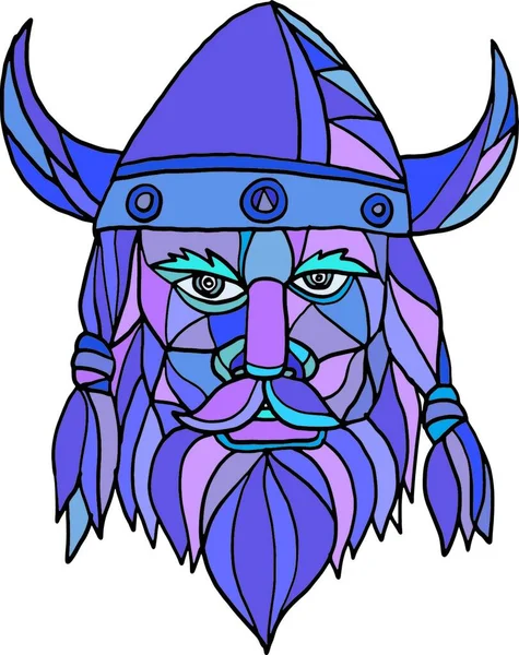 Mascotte Tête Viking Mosaïque Illustration Vectorielle Design Simple — Image vectorielle