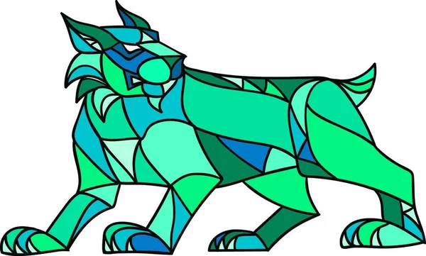 Bobcat Prowling Mosaic Vector Illustration Simple Design — Stock Vector