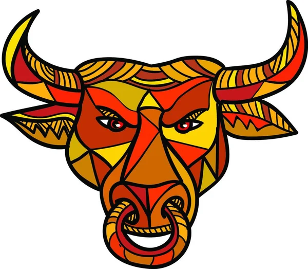 Texas Longhorn Bull Color Mosaic Векторная Иллюстрация Простой Дизайн — стоковый вектор