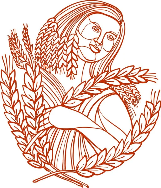 Demeter Goddess Harvest Mono Line Ilustración Vectorial Diseño Simple — Archivo Imágenes Vectoriales