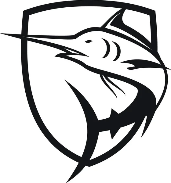 Blue Marlin Jumping Crest Schwarz Und Weiß Vektorillustration Einfaches Design — Stockvektor