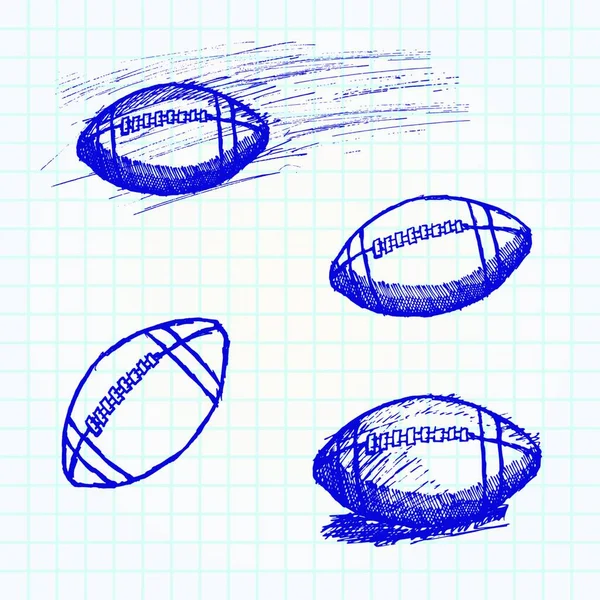 Rugby American Football Sketch Set Paper Notebook Ilustração Vetorial Design — Vetor de Stock