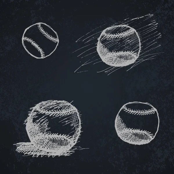 Бейсбольный Мяч Эскиз Установлен Доске Векторная Иллюстрация Простая Конструкция — стоковый вектор