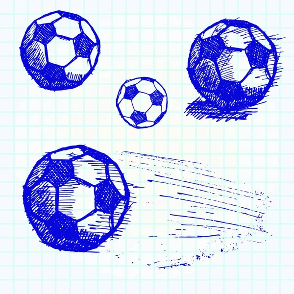 Esbozo Pelota Fútbol Conjunto Cuaderno Papel Vector Ilustración Diseño Simple — Vector de stock
