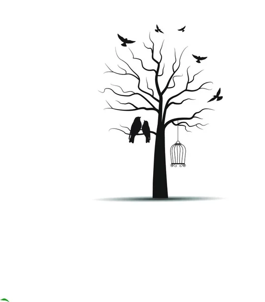 Arbre Avec Des Cages Des Oiseaux Icône Illustration Vectorielle Design — Image vectorielle