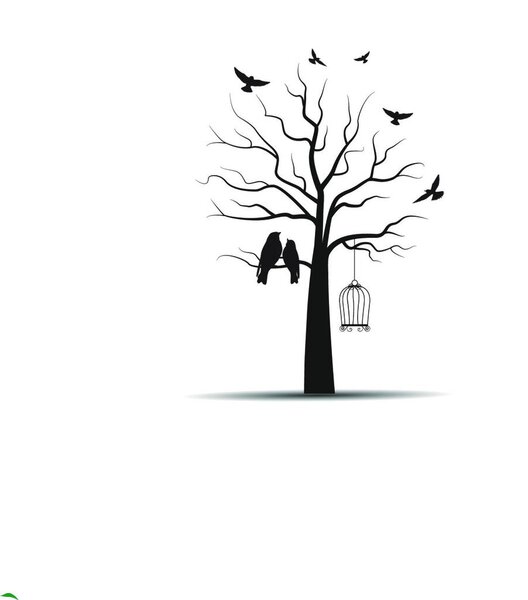 Дерево с клетками и иконкой птицы, векторная иллюстрация простая конструкция
