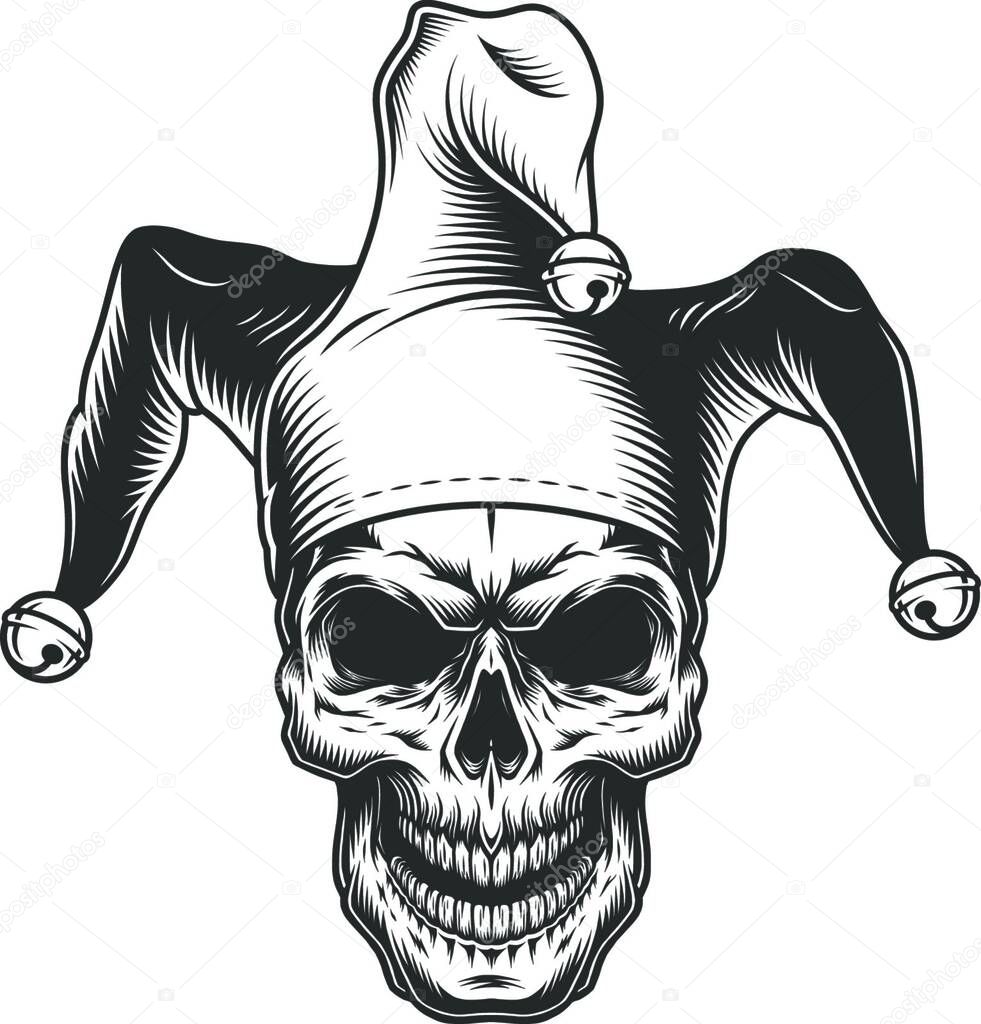 Skull in jester hat, vector illustration simple design