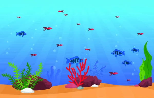 Schöne Aquarium Fische Bunte Riff Wasserpflanze Illustration — Stockvektor