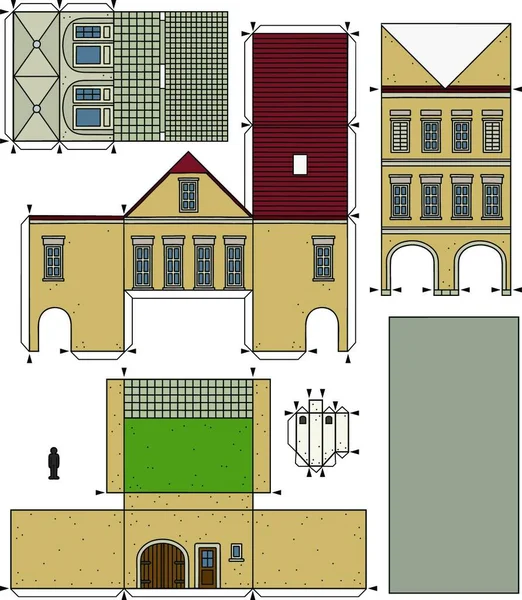 Papperet Modell Gammal Stad Hus Vektor Illustration Enkel Design — Stock vektor