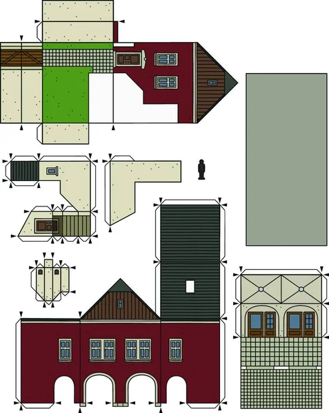 Modèle Papier Une Vieille Maison Ville Rouge Illustration Vectorielle Conception — Image vectorielle