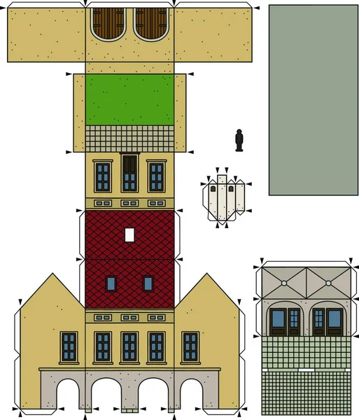 Papperet Modell Gammal Stad Hus Vektor Illustration Enkel Design — Stock vektor