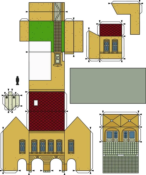 Бумажная Модель Старого Городского Дома Векторная Иллюстрация Простой Дизайн — стоковый вектор
