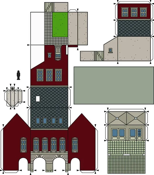 Pappersmodellen Gammal Röd Stad Hus Vektor Illustration Enkel Design — Stock vektor