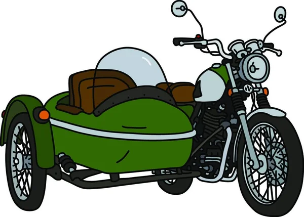 Old Green Sidecar Vector Illustration Simple Design — Stock Vector