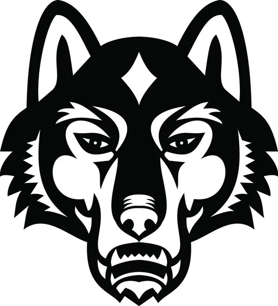 Head Gray Wolf Timber Wolf Front View Sports Mascot Black — Stock Vector
