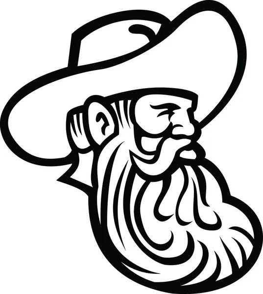 Глава Cowboy Органического Зернового Фермера Полной Бородой Глядя Сторону Ретро — стоковый вектор