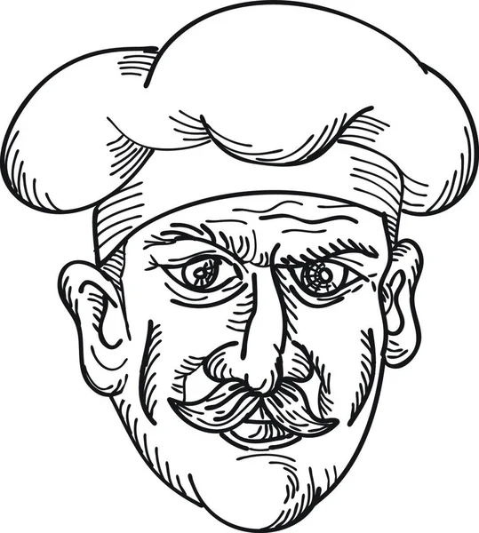 Глава Итальянского Шеф Повара Пекарь Пищевой Работник Носить Усы Front — стоковый вектор