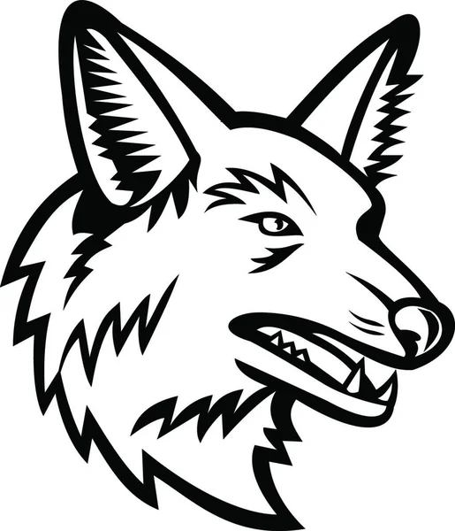 Kopf Eines Mähnenwolf Maskottchens Seitenansicht Schwarz Weiß — Stockvektor