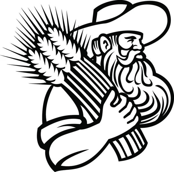 Органический Фермер Выращиванию Зерна Фермер Выращиванию Пшеницы Бородкой Держащей Руках — стоковый вектор