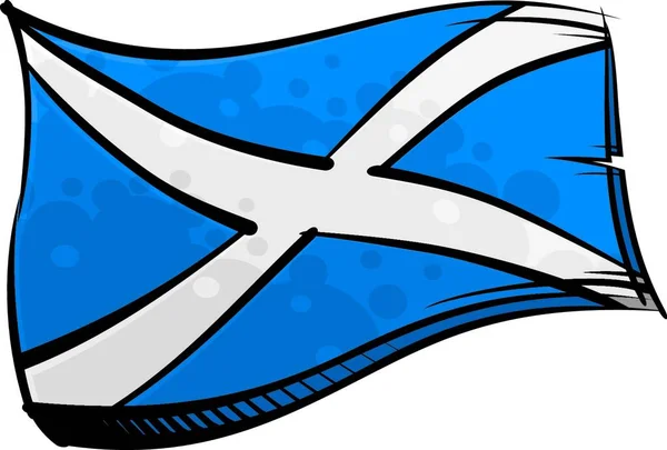 Rüzgarda Dalgalanan Boyalı Skoçya Bayrağı Vektör Çizimi Basit Tasarım — Stok Vektör