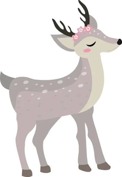 Cute Deer Icon Flat Cartoon Style Vector Illustration — Stock Vector