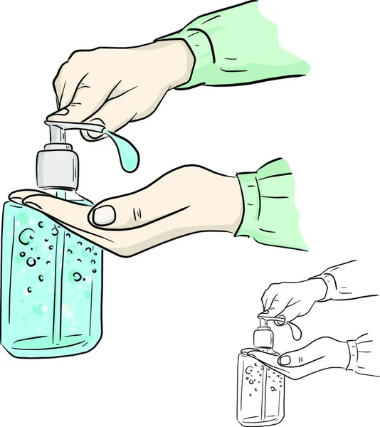 Desinfectante Manos Gel Alcohol Frotar Las Manos Limpias Prevención Higiene — Archivo Imágenes Vectoriales
