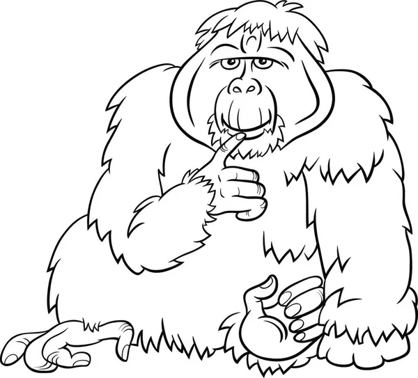 Orangotango Macaco Selvagem Animal Desenho Animado Colorir Página Livro — Vetor de Stock