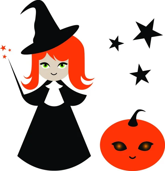 Schattig Kleine Heks Halloween Pompoen — Stockvector