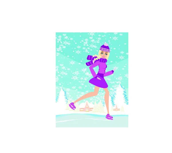 Winter Ice Skating Woman Illustration — Stock Vector