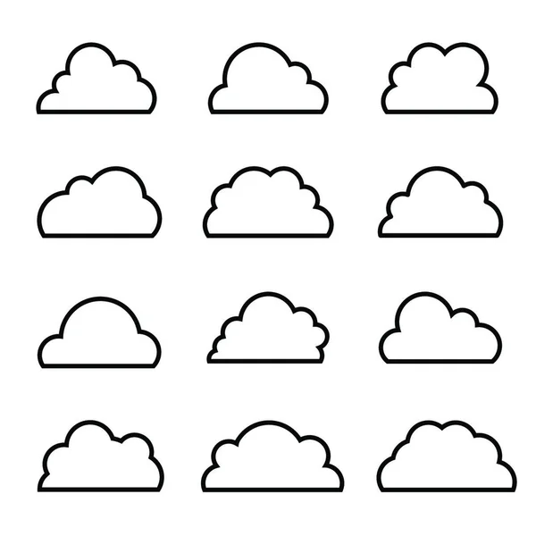 Ikony Chmur Unikalnych Wektor Płaskich Linii — Wektor stockowy