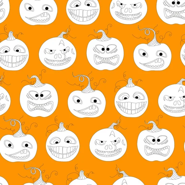 Nahtloses Muster Halloween Kürbis Ist Beängstigend Und Süß Vektorillustration — Stockvektor