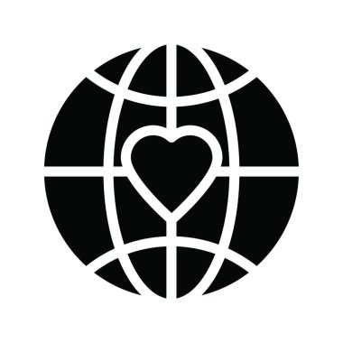 kalp ikonlu dünya, vektör illüstrasyonu