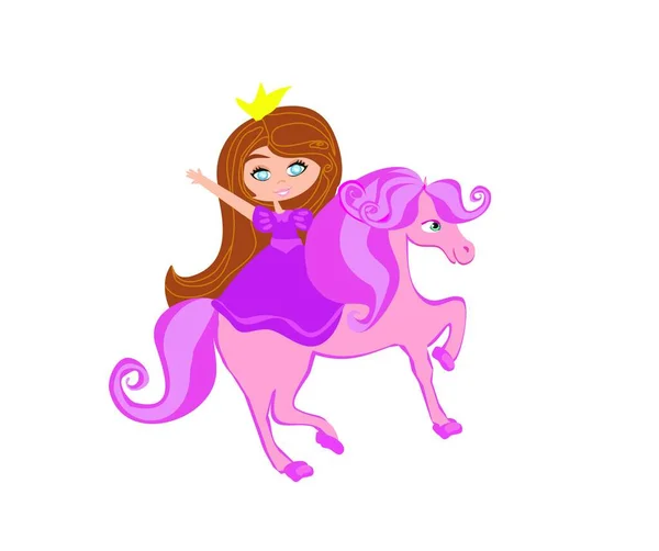 美丽的公主骑着童话般的马 — 图库矢量图片