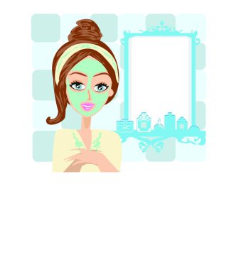 Güzel kız onun yüzünde maske uygulamak