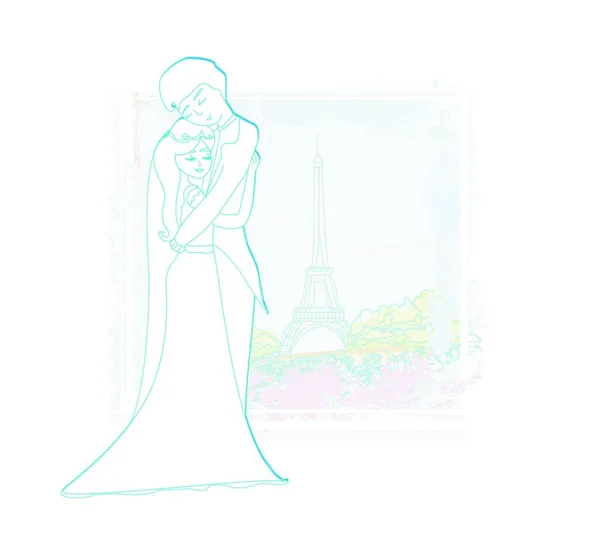 Ρομαντικό Ζευγάρι Στο Παρίσι Αφηρημένη Κάρτα — Διανυσματικό Αρχείο