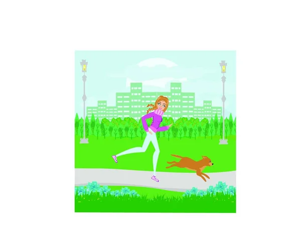 Jogging Menina Parque Vetor Ilustração — Vetor de Stock