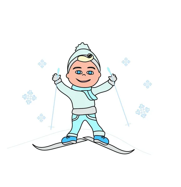 Милый Мальчик Катается Лыжах — стоковый вектор