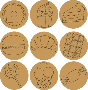 Lezzetli Tatlılar teması üzerine simgeler
