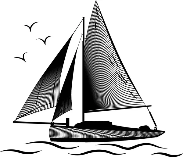 Πλοίο Ιστιοπλοΐα Μια Θάλασσα Γραφική Διανυσματική Απεικόνιση — Διανυσματικό Αρχείο