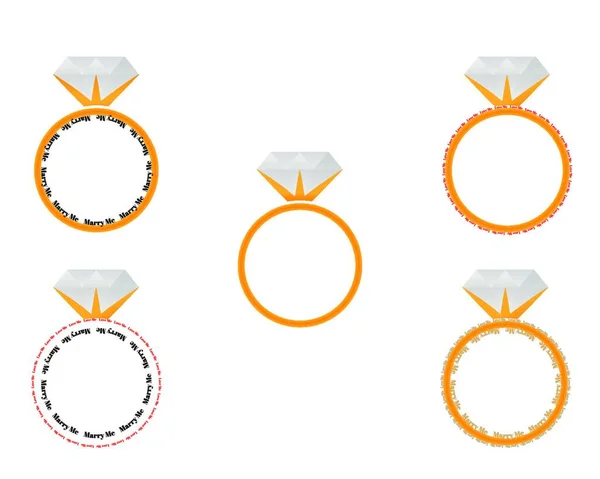 Fem Diamant Guld Ring Vit Bakgrund — Stock vektor