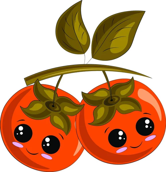 かわいい漫画幸せな2フルーツオレンジ柿 — ストックベクタ