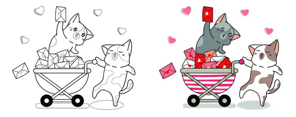 Gatos Cartero Dibujos Animados Carta Amor Fácilmente Para Colorear Página — Archivo Imágenes Vectoriales