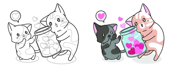 Gato Está Recibiendo Corazones Dibujos Animados Fácilmente Para Colorear Página — Archivo Imágenes Vectoriales