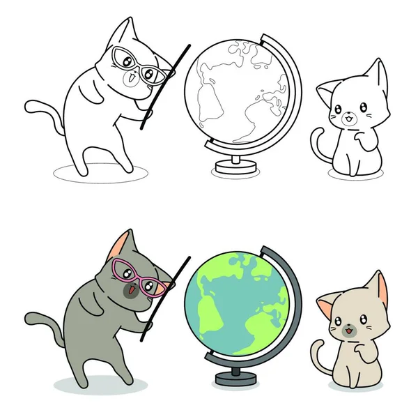 Gatos Mundo Dibujos Animados Para Colorear Página — Archivo Imágenes Vectoriales