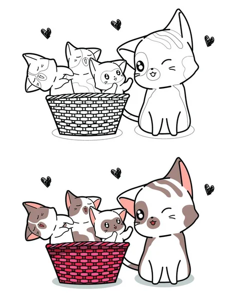 Cat Baby Cats Cartoon Coloring Page — стоковый вектор