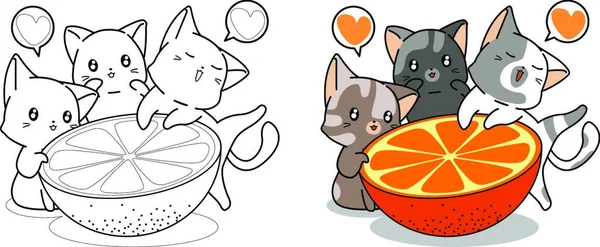 Cute Cats Big Orange Cartoon Coloring Page — Vettoriale Stock